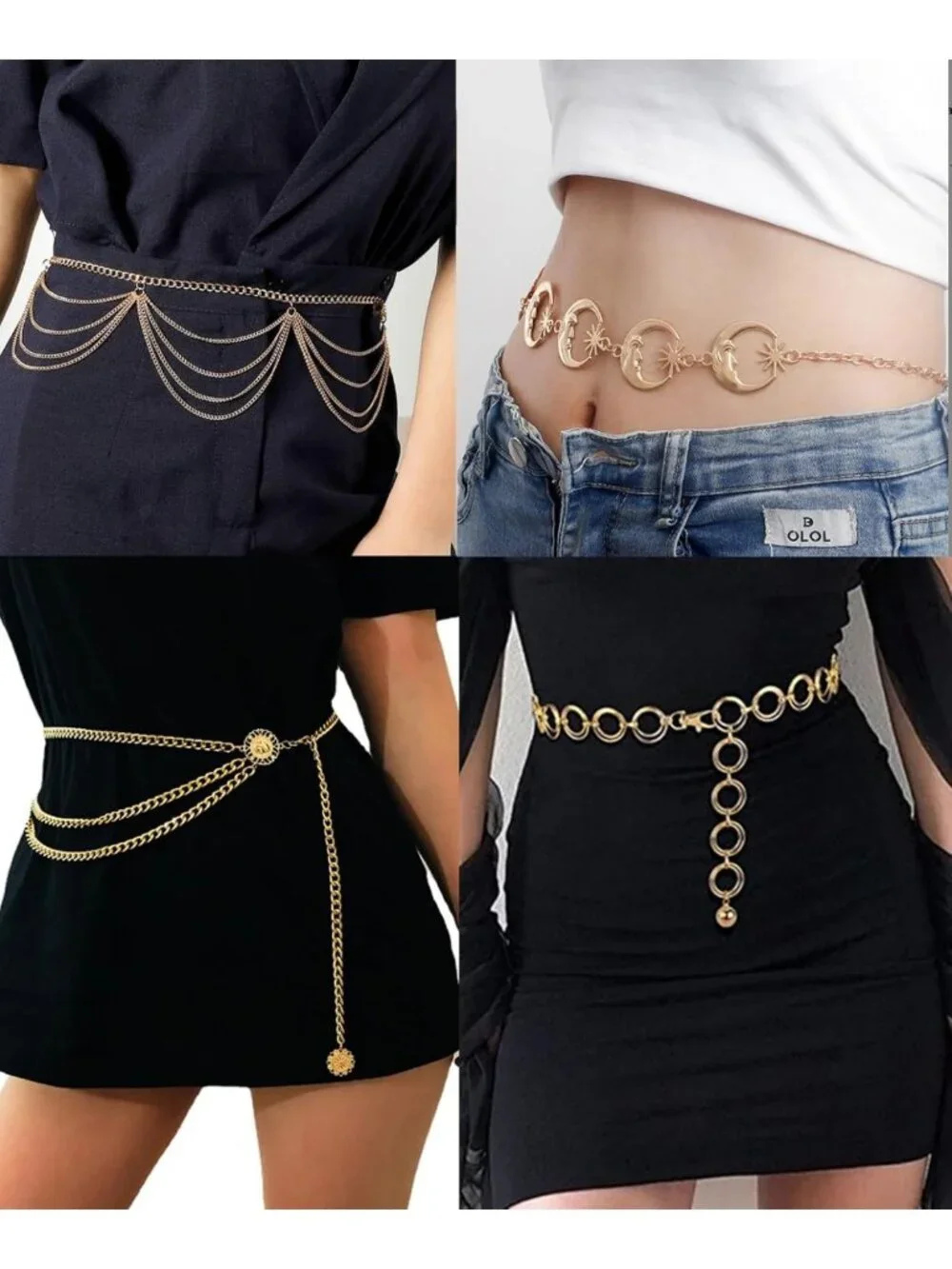 Boho Multilayer Metal Belly Chain Belt with Moon & Sun Tassels - Adjustable Body